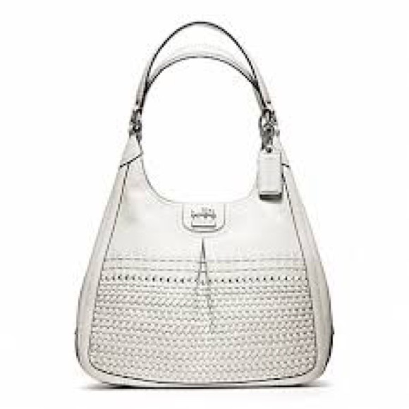 Coach Handbags - Coach Madison Woven Maggie Leather Shoulder Hobo Bag, White.